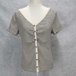 Nine Britton Black and White Striped Button-Down Shirt
